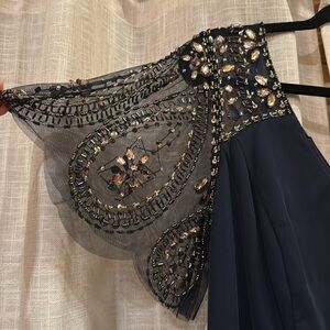 XSCAPE, Plus Size Beaded Flutter-Sleeve Dress, Navy Blue, 2X